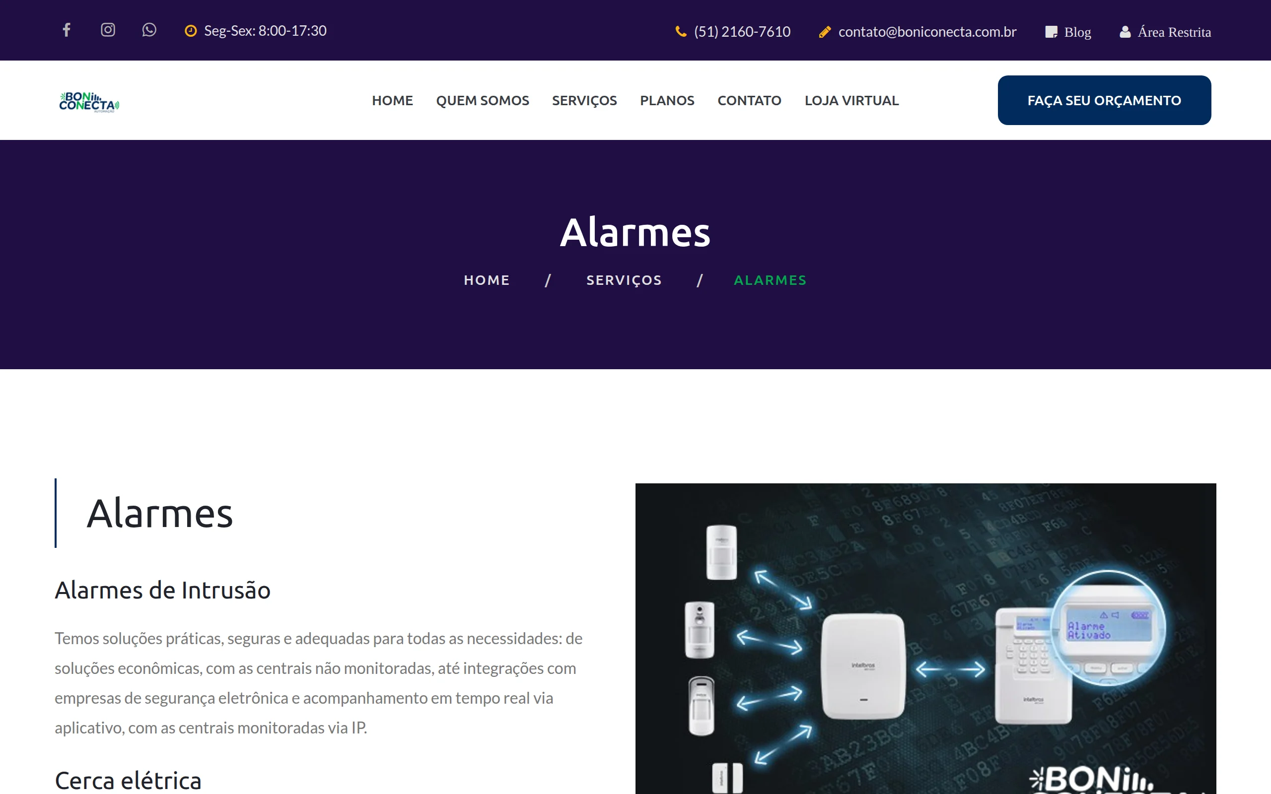 Página de alarmes