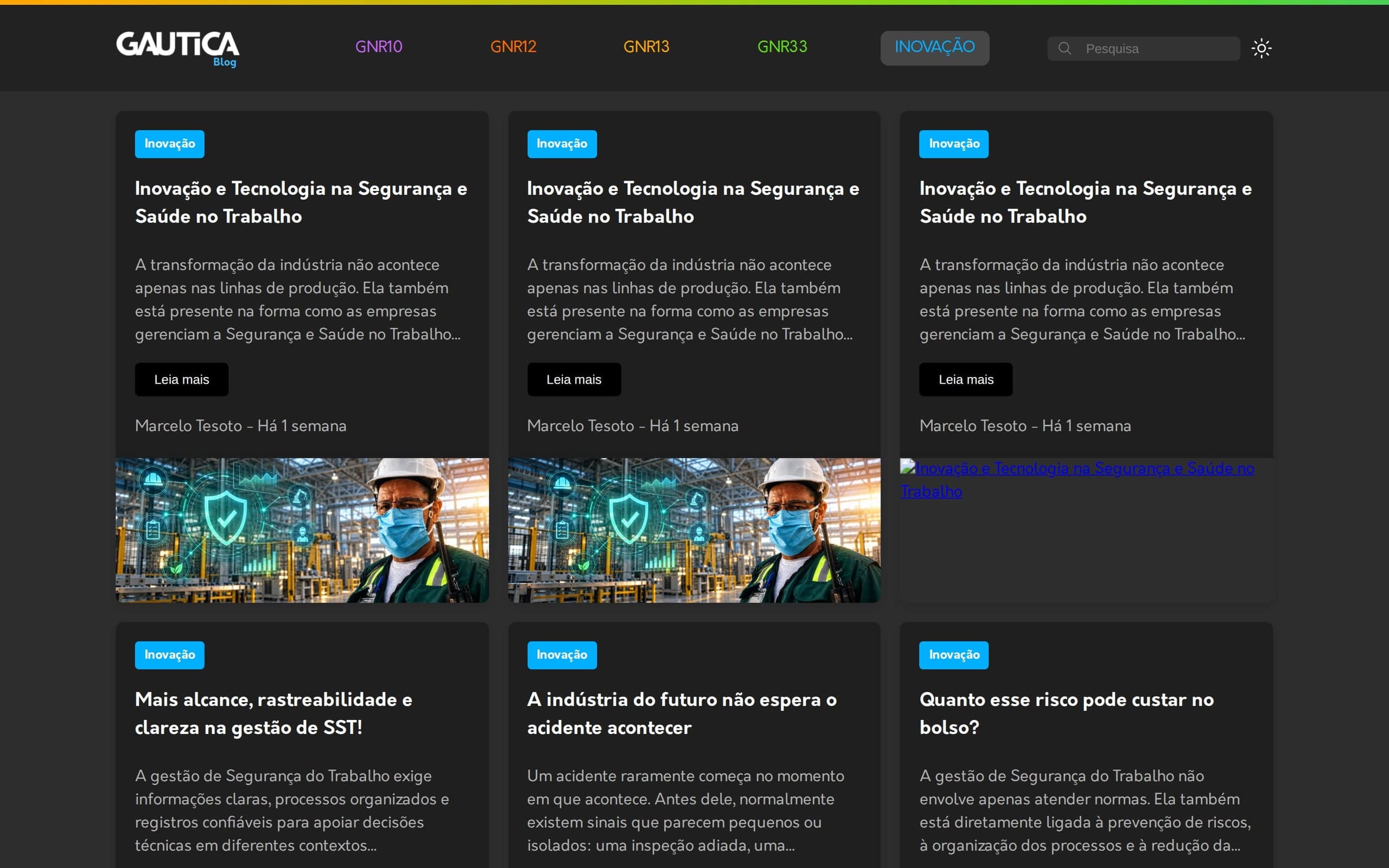 Página de Inovação no blog da GAUTICA