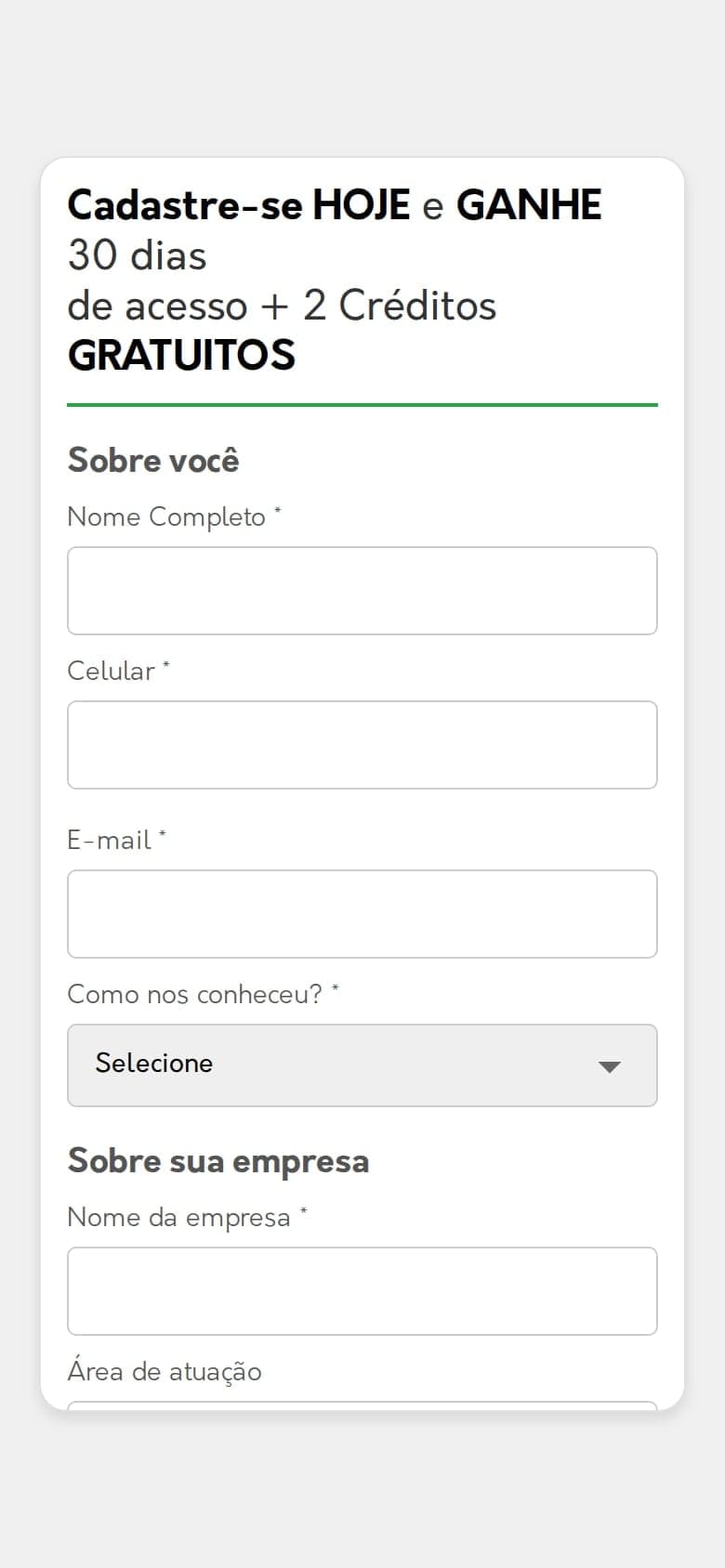 Primeiro passo do cadastro da GAUTICA no celular